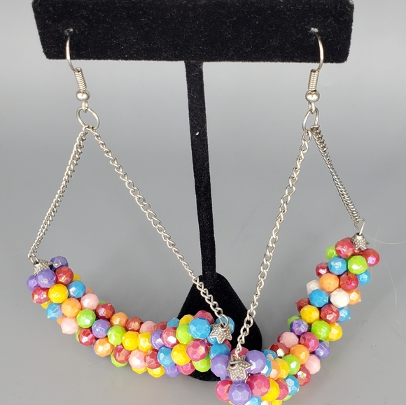 Rainbow Beaded Dangle Earrings - Picture 1 of 6